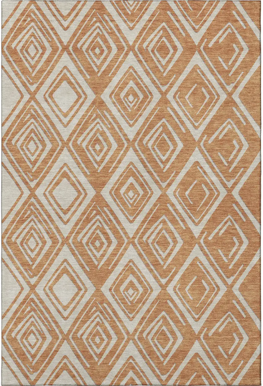 Rust And Ivory Geometric Washable Area Rug With UV Protection Photo 5