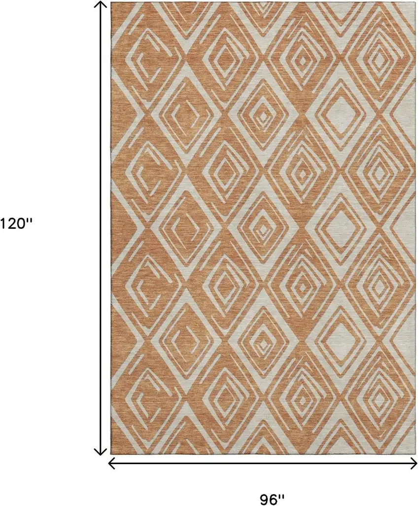 Rust And Ivory Geometric Washable Area Rug With UV Protection Photo 3