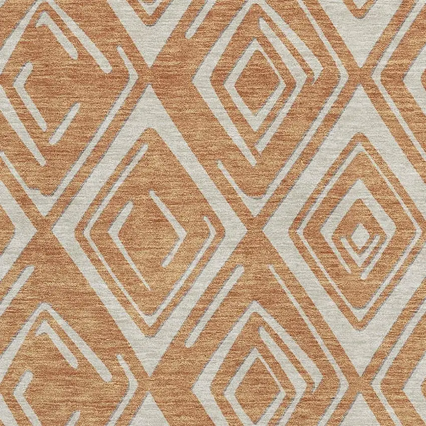 Rust And Ivory Geometric Washable Area Rug With UV Protection Photo 4