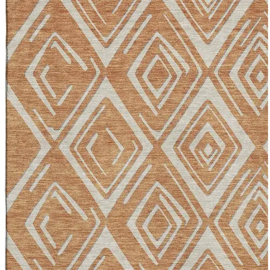 Rust And Ivory Geometric Washable Area Rug With UV Protection Photo 5