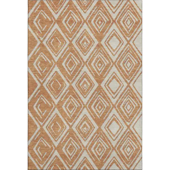Rust And Ivory Geometric Washable Area Rug With UV Protection Photo 2