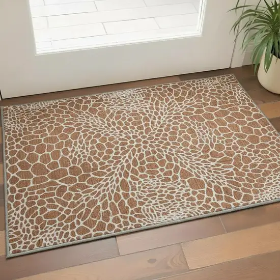 Rust And Ivory Geometric Washable Area Rug With UV Protection Photo 2