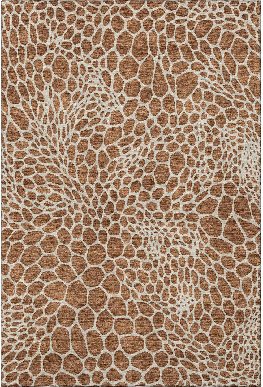 Rust And Ivory Geometric Washable Area Rug With UV Protection Photo 4