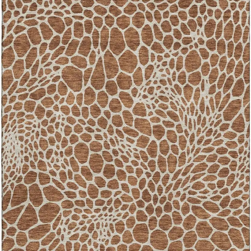 Rust And Ivory Geometric Washable Area Rug With UV Protection Photo 3