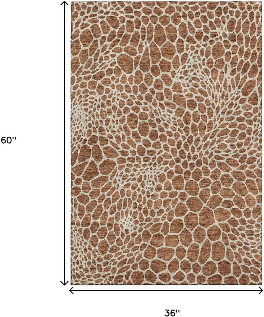 Rust And Ivory Geometric Washable Area Rug With UV Protection Photo 3