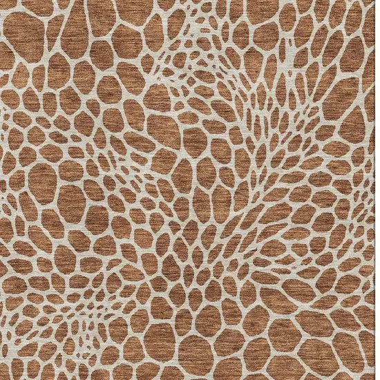 Rust And Ivory Geometric Washable Area Rug With UV Protection Photo 3