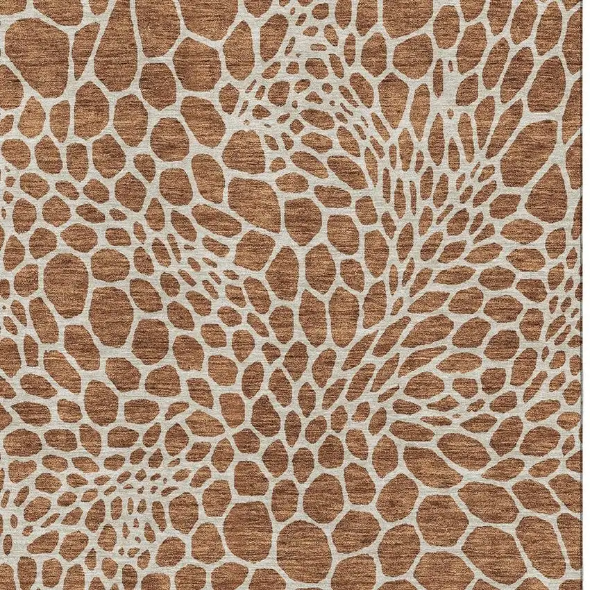Rust And Ivory Geometric Washable Area Rug With UV Protection Photo 3