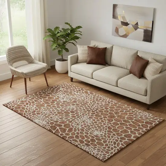 Rust And Ivory Geometric Washable Area Rug With UV Protection Photo 1