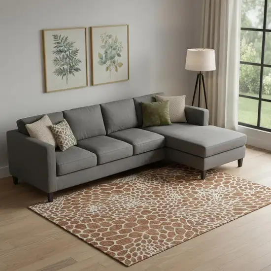 Rust And Ivory Geometric Washable Area Rug With UV Protection Photo 1