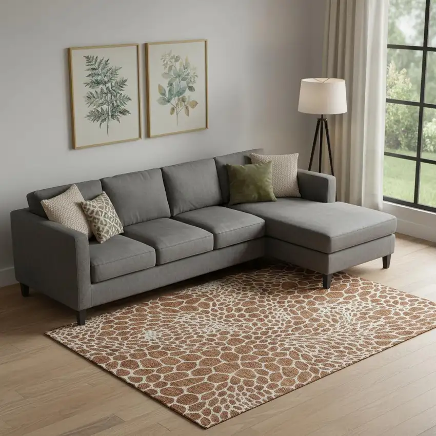 Rust And Ivory Geometric Washable Area Rug With UV Protection Photo 1