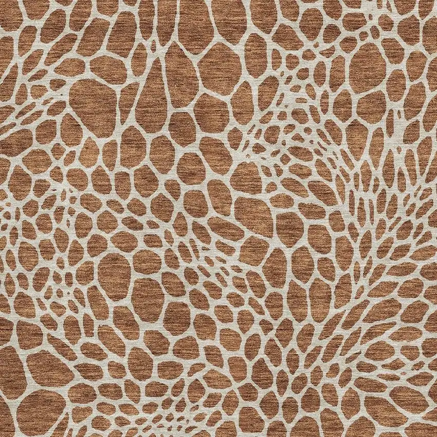 Rust And Ivory Geometric Washable Area Rug With UV Protection Photo 3