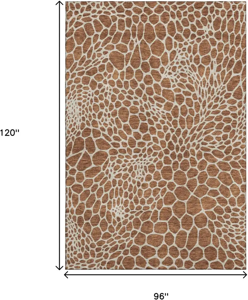 Rust And Ivory Geometric Washable Area Rug With UV Protection Photo 3