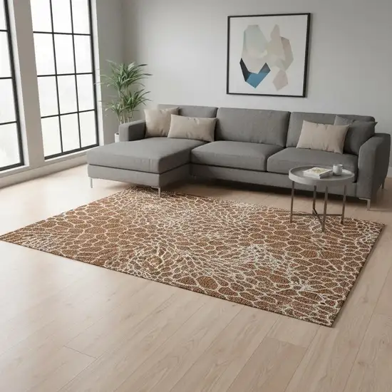 Rust And Ivory Geometric Washable Area Rug With UV Protection Photo 2