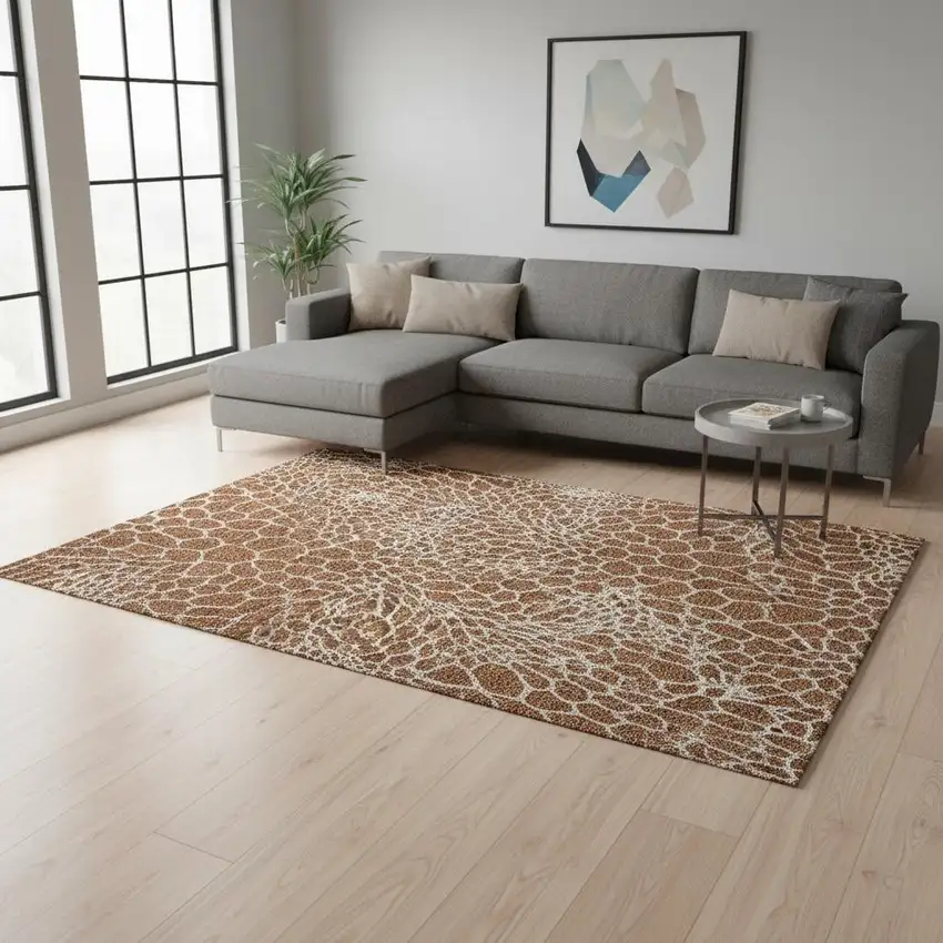 Rust And Ivory Geometric Washable Area Rug With UV Protection Photo 2