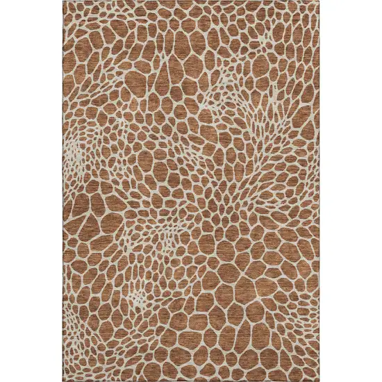 Rust And Ivory Geometric Washable Area Rug With UV Protection Photo 1
