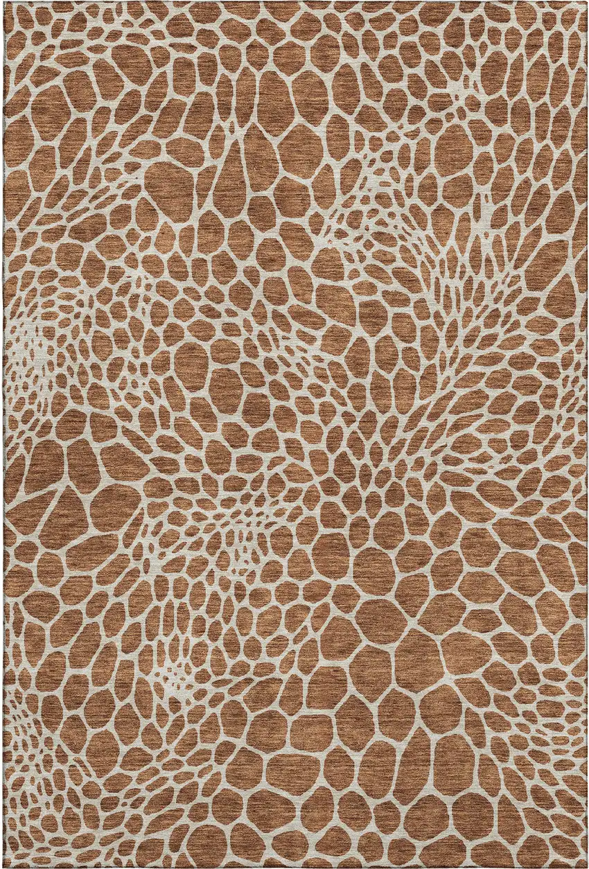 Rust And Ivory Geometric Washable Area Rug With UV Protection Photo 1