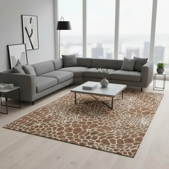 Rust And Ivory Geometric Washable Area Rug With UV Protection Photo 2