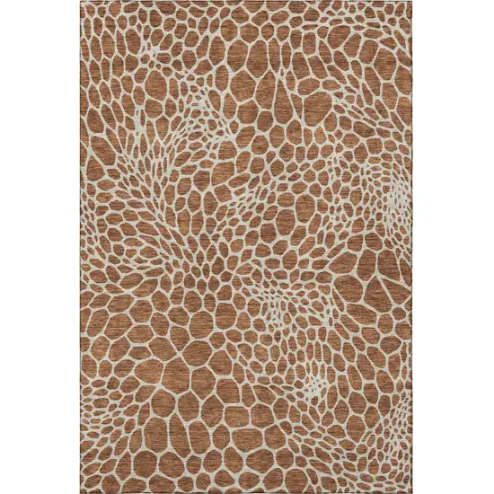 Rust And Ivory Geometric Washable Area Rug With UV Protection Photo 4