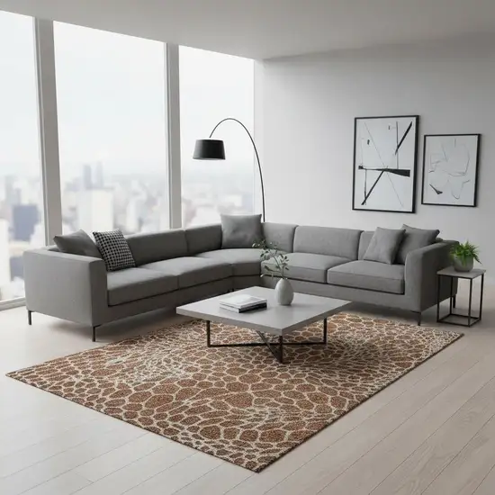 Rust And Ivory Geometric Washable Area Rug With UV Protection Photo 2