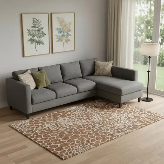 Rust And Ivory Geometric Washable Area Rug With UV Protection Photo 1