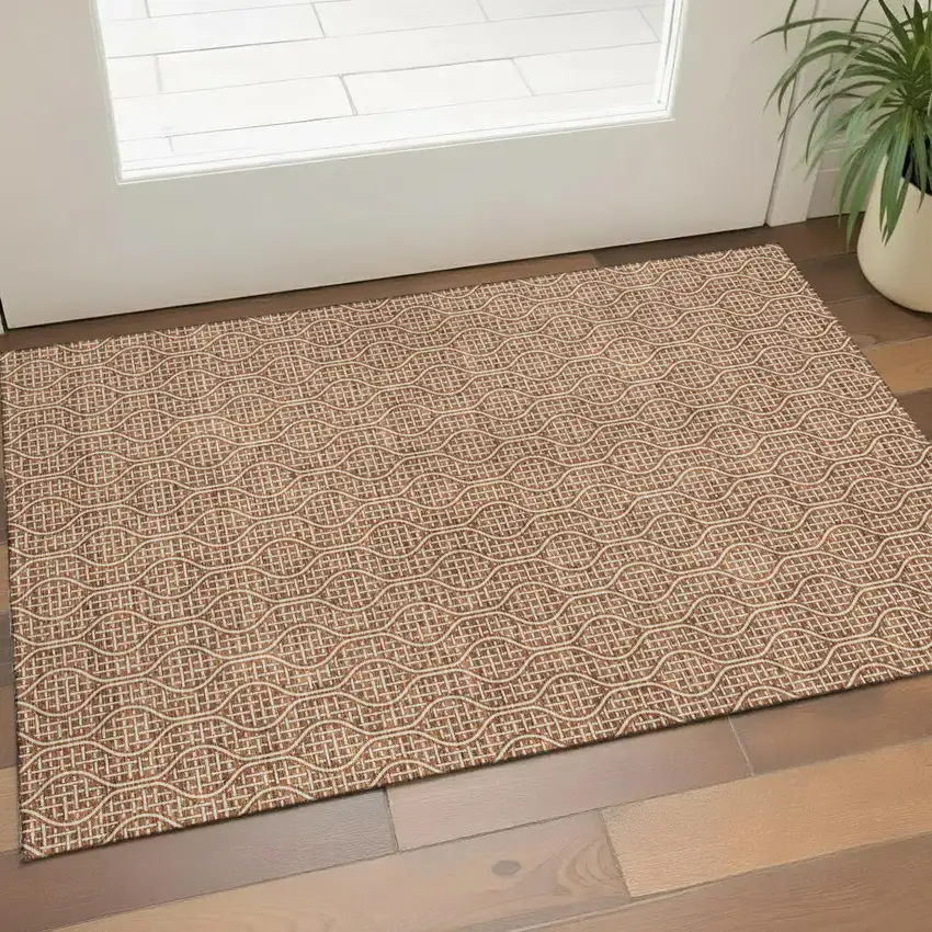 Rust And Ivory Geometric Washable Area Rug With UV Protection Photo 1