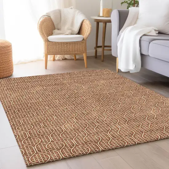 Rust And Ivory Geometric Washable Area Rug With UV Protection Photo 4