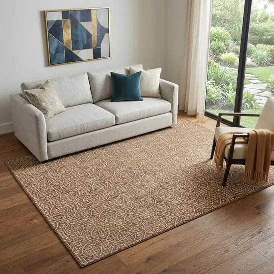 Rust And Ivory Geometric Washable Area Rug With UV Protection Photo 1