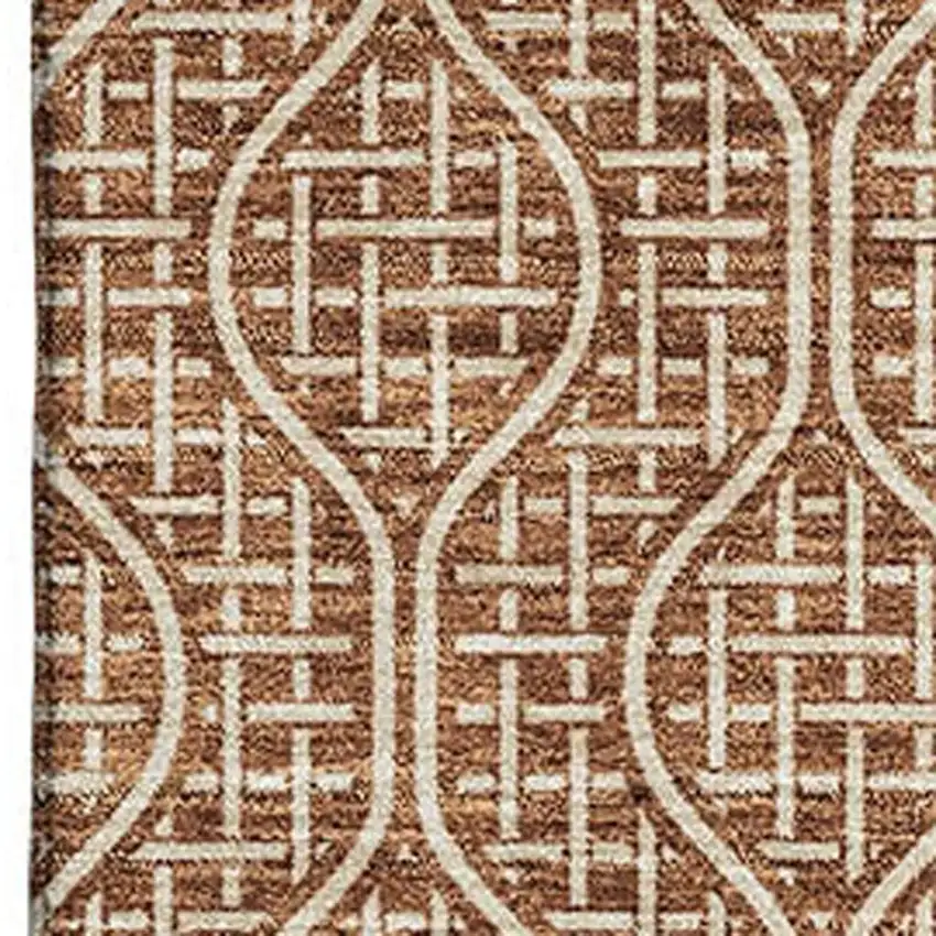 Rust And Ivory Geometric Washable Area Rug With UV Protection Photo 2