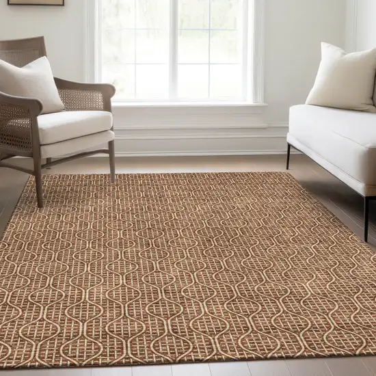 Rust And Ivory Geometric Washable Area Rug With UV Protection Photo 5