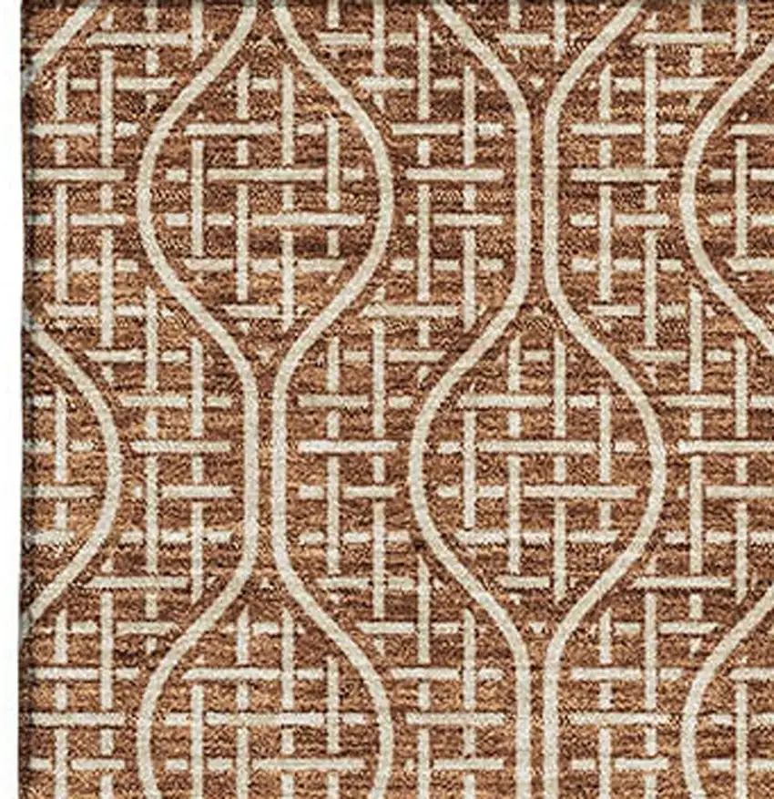 Rust And Ivory Geometric Washable Area Rug With UV Protection Photo 3