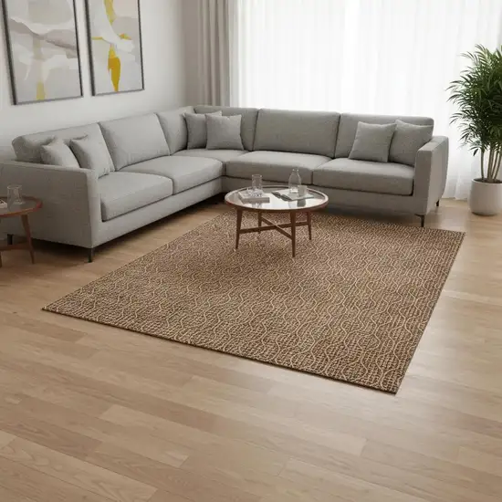 Rust And Ivory Geometric Washable Area Rug With UV Protection Photo 2