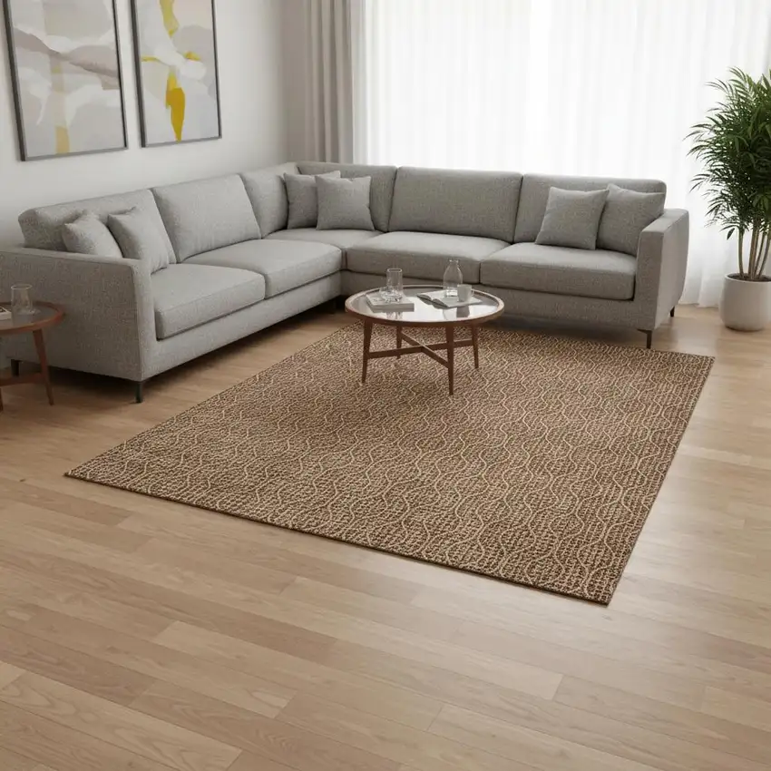 Rust And Ivory Geometric Washable Area Rug With UV Protection Photo 2