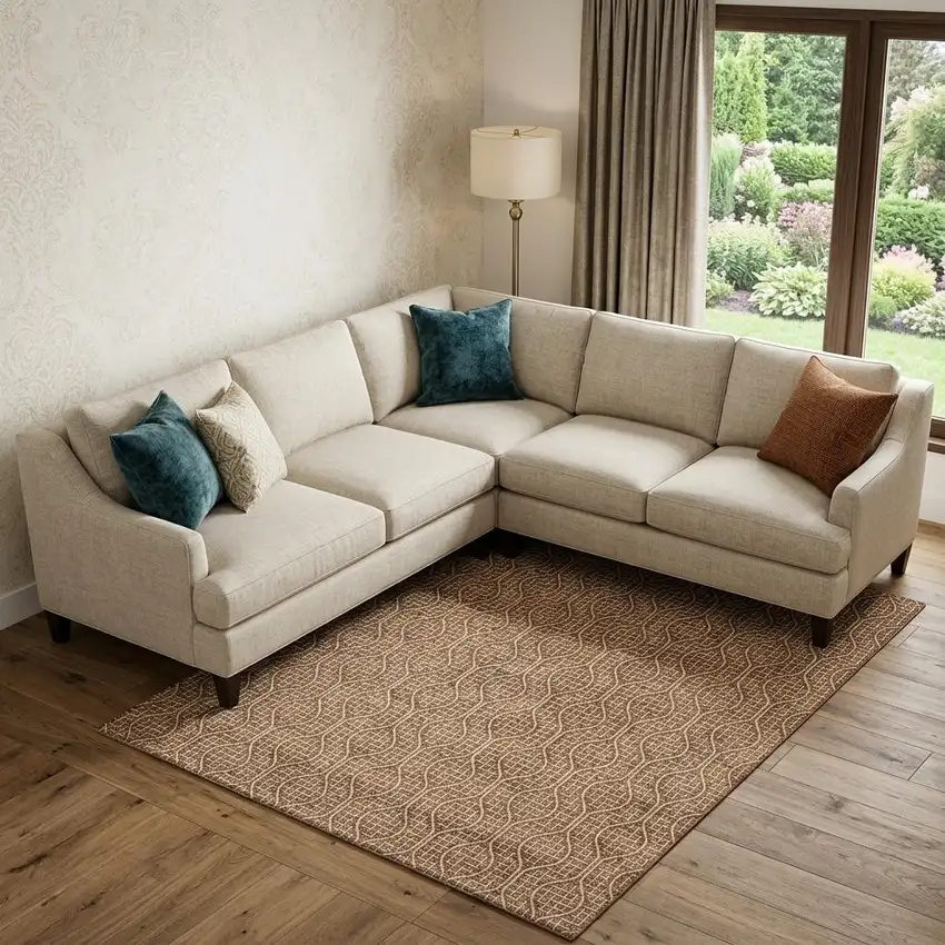 Rust And Ivory Geometric Washable Area Rug With UV Protection Photo 1