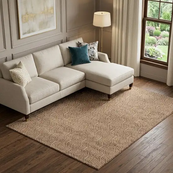Rust And Ivory Geometric Washable Area Rug With UV Protection Photo 1