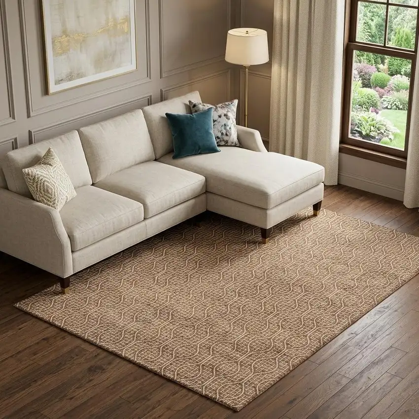 Rust And Ivory Geometric Washable Area Rug With UV Protection Photo 1