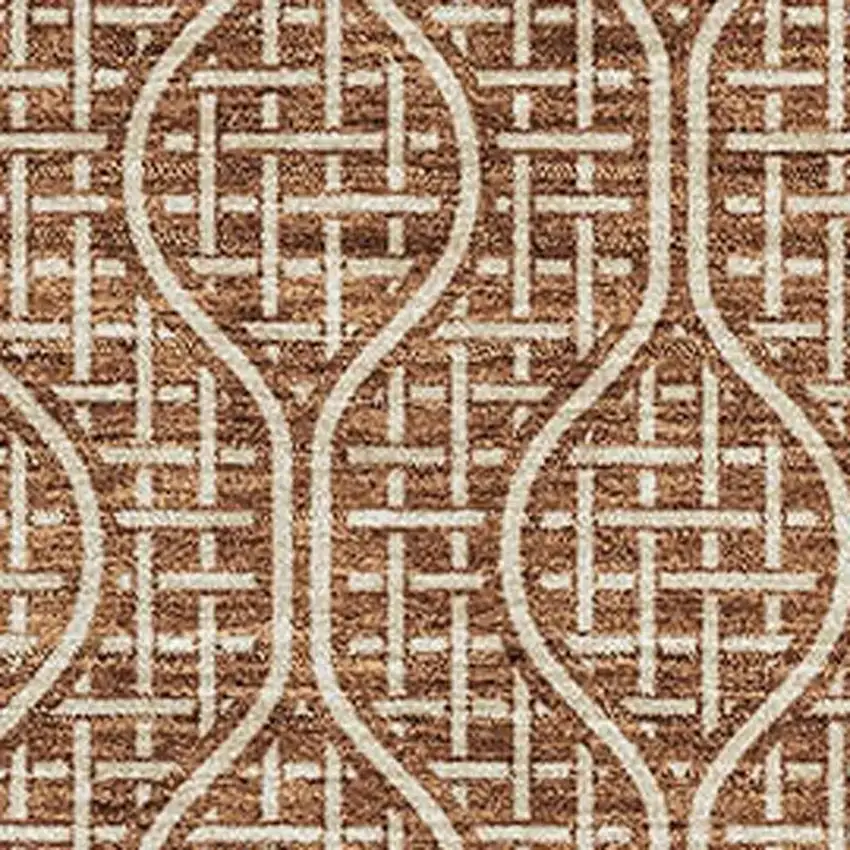 Rust And Ivory Geometric Washable Area Rug With UV Protection Photo 2