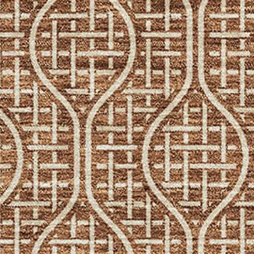 Rust And Ivory Geometric Washable Area Rug With UV Protection Photo 2