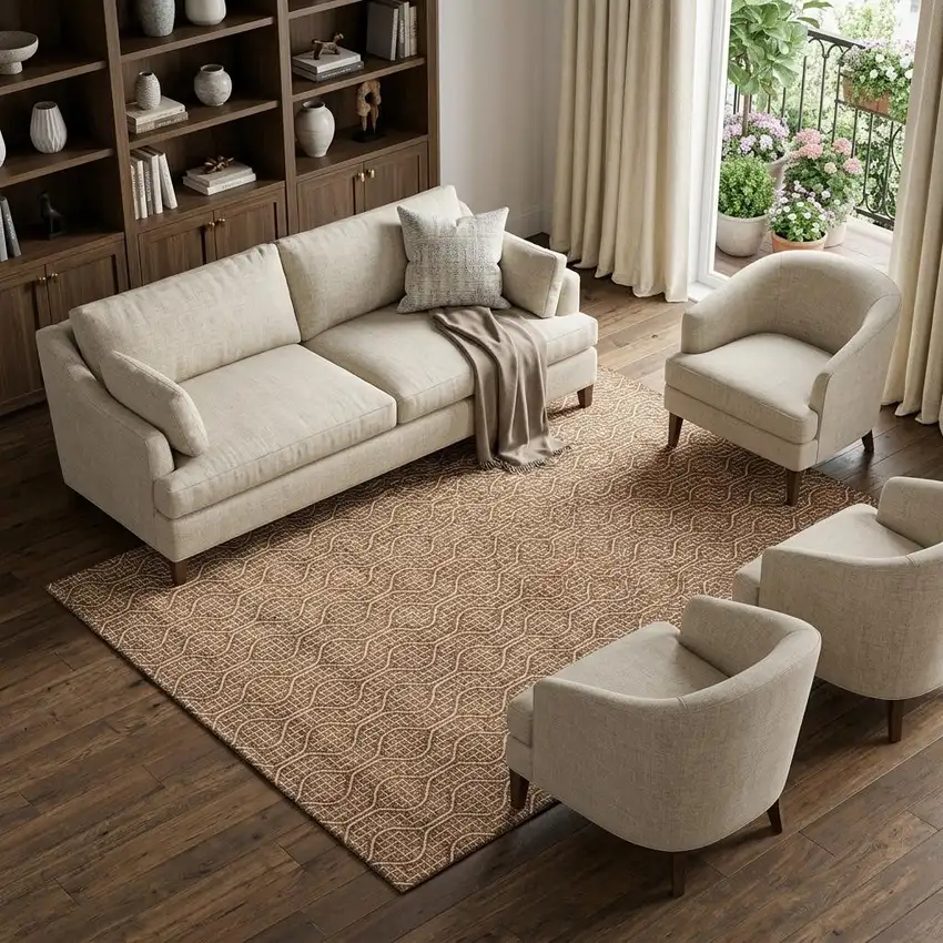 Rust And Ivory Geometric Washable Area Rug With UV Protection Photo 1