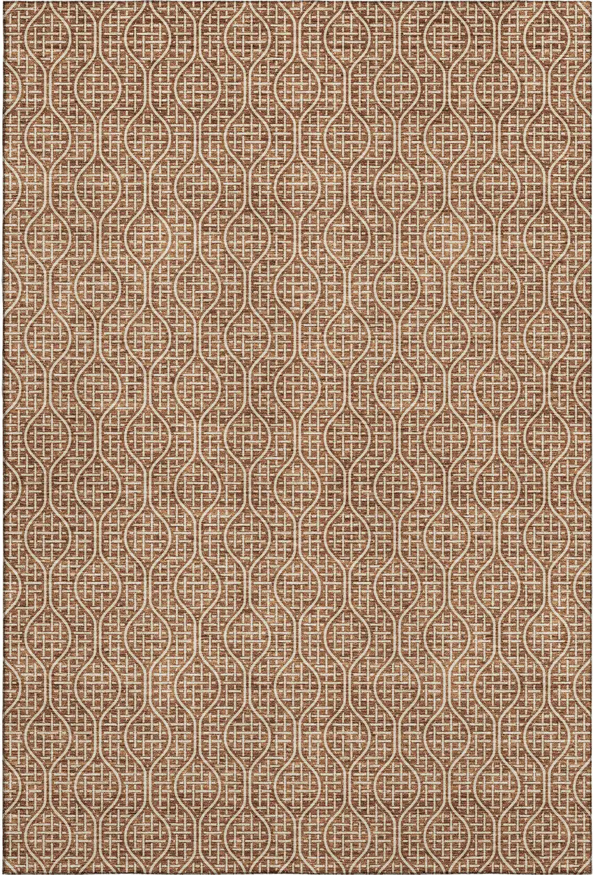 Rust And Ivory Geometric Washable Area Rug With UV Protection Photo 1