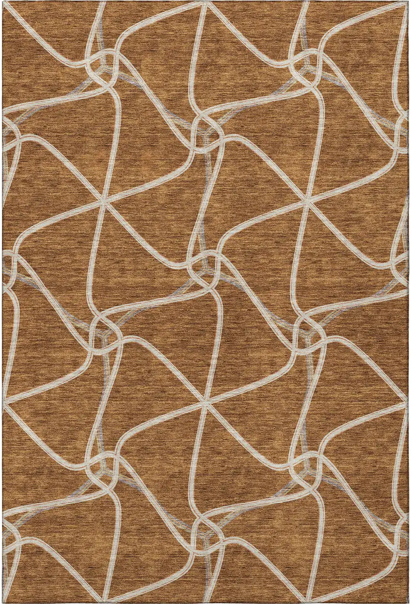 Rust And Ivory Geometric Washable Area Rug With UV Protection Photo 3