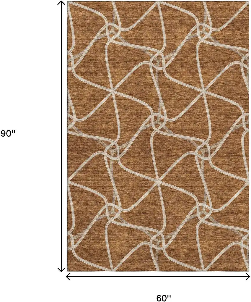 Rust And Ivory Geometric Washable Area Rug With UV Protection Photo 8