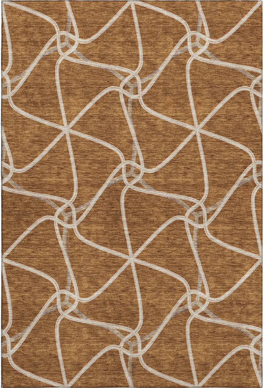 Rust And Ivory Geometric Washable Area Rug With UV Protection Photo 1