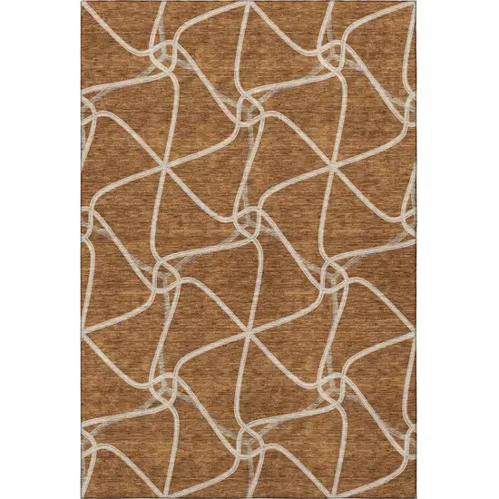 Rust And Ivory Geometric Washable Area Rug With UV Protection Photo 3