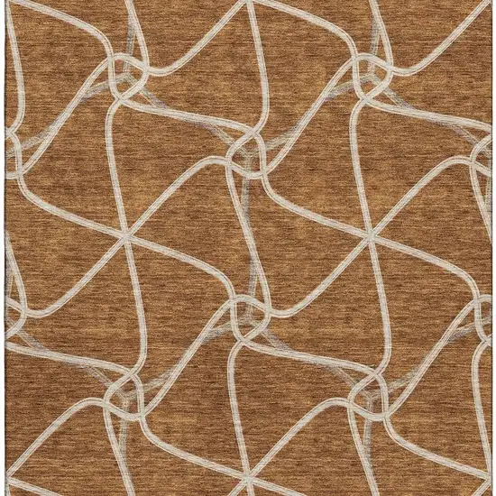 Rust And Ivory Geometric Washable Area Rug With UV Protection Photo 2