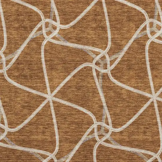 Rust And Ivory Geometric Washable Area Rug With UV Protection Photo 2