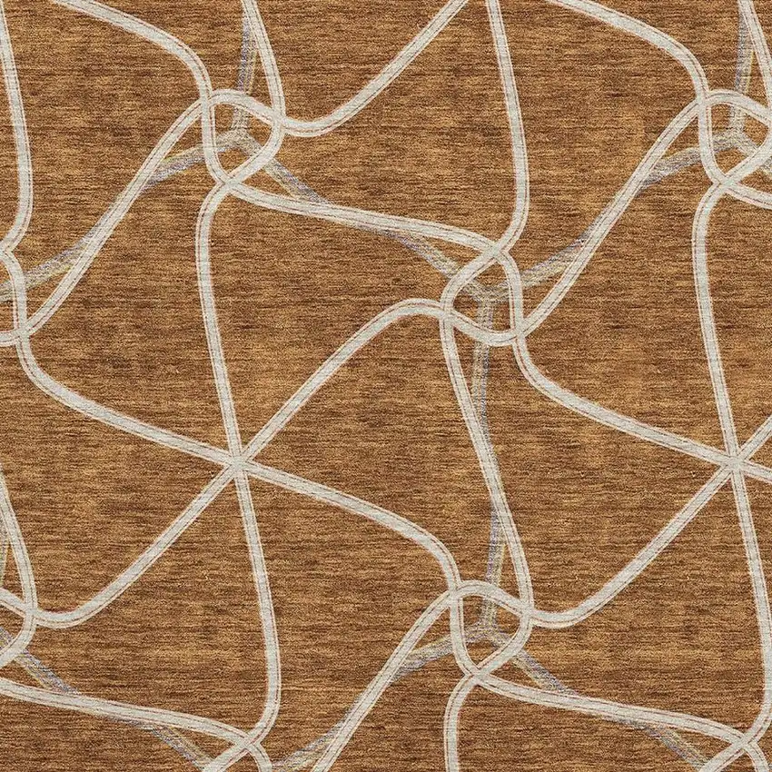 Rust And Ivory Geometric Washable Area Rug With UV Protection Photo 2