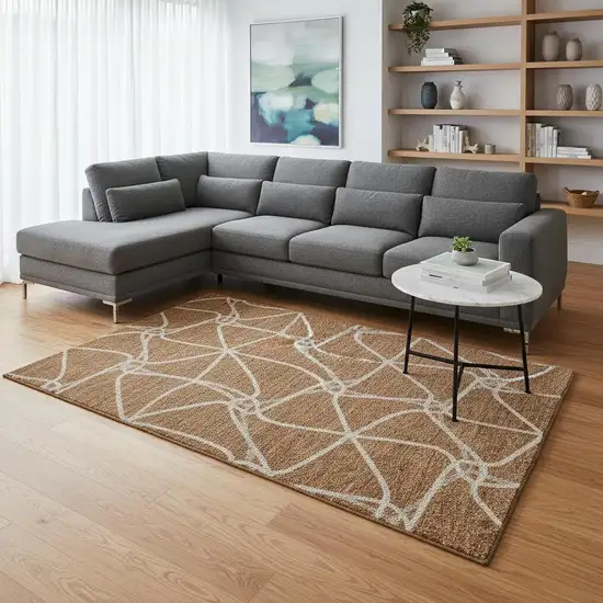 Rust And Ivory Geometric Washable Area Rug With UV Protection Photo 2