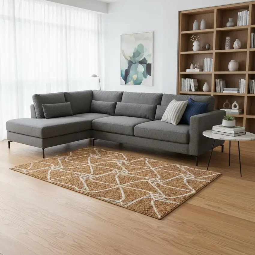 Rust And Ivory Geometric Washable Area Rug With UV Protection Photo 2