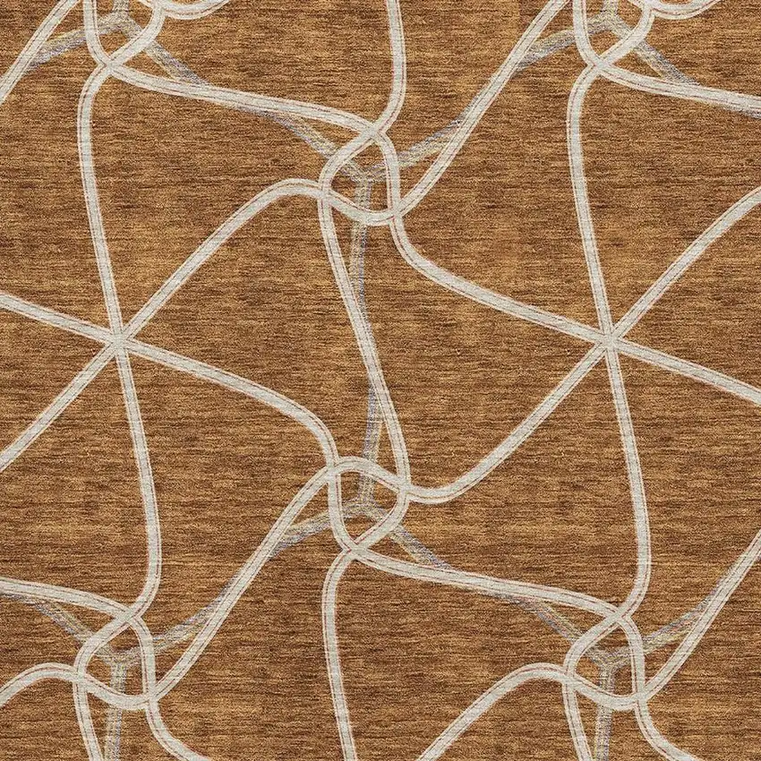 Rust And Ivory Geometric Washable Area Rug With UV Protection Photo 2