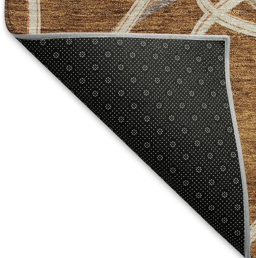 Rust And Ivory Geometric Washable Area Rug With UV Protection Photo 6